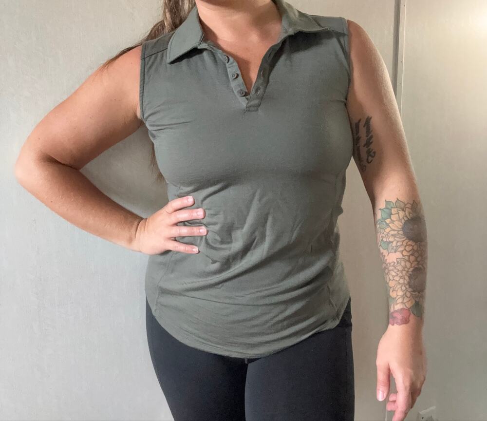 Woolx Rosie Sleeveless Merino Wool Tencel Polo Top Green Size Small